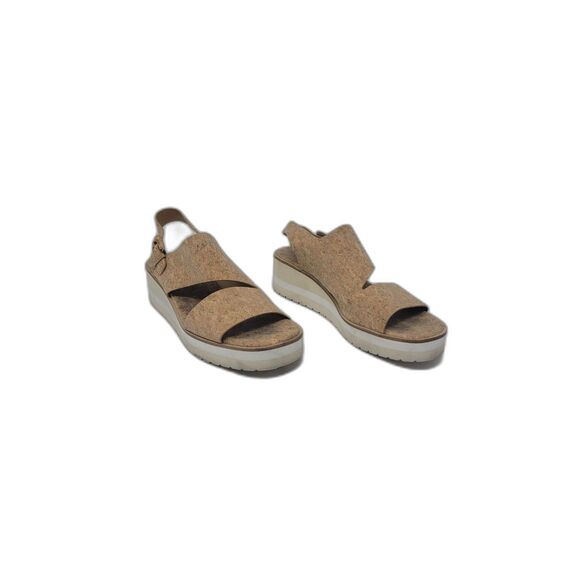 VINCE. Natural Beige Cork Asymmetrical Shelby Round Toe Wedge Buckle Sandal - Picture 3 of 7